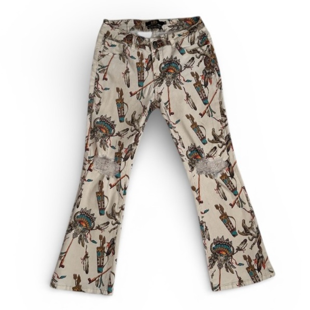 L&B Western Headdress print Mid Rise Flare Jeans Size 30/8 Lucky & Blessed